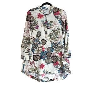 Yuzao Women's Linen Blend Tropical Foliage Print Tunic Top